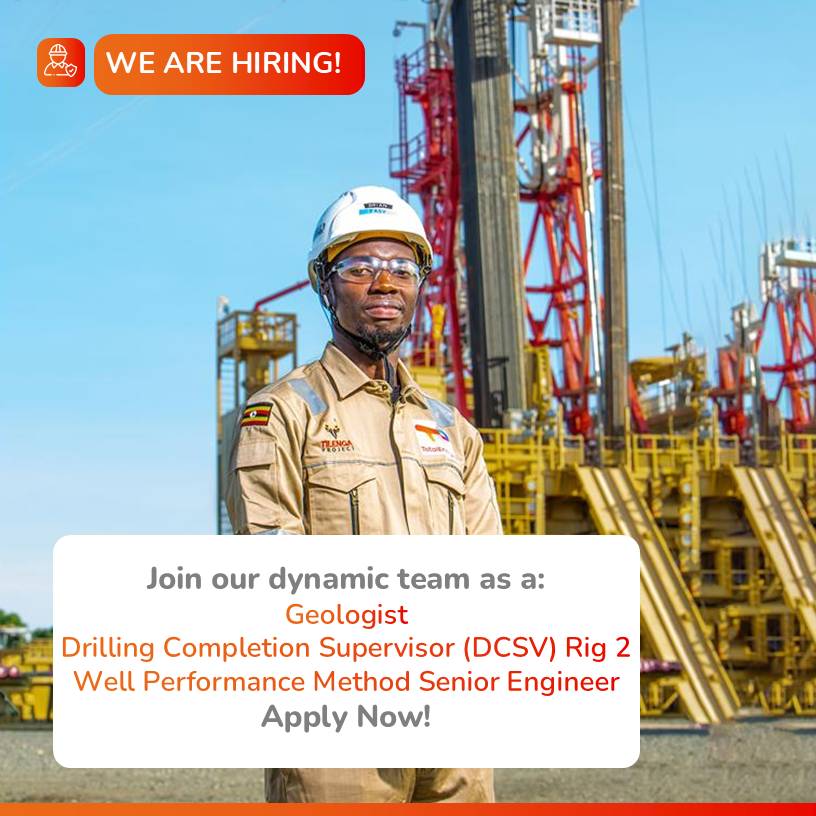 #JobOpportunities

Here is your chance to join #TotalEnergiesEPUganda as:
✅Geologist
✅Drilling Completion Supervisor (DCSV) Rig 2
✅Well Performance Method Senior Engineer

Checklist:
✅Review the advert and job requirements.
✅Review and update your CV
✅Submit your