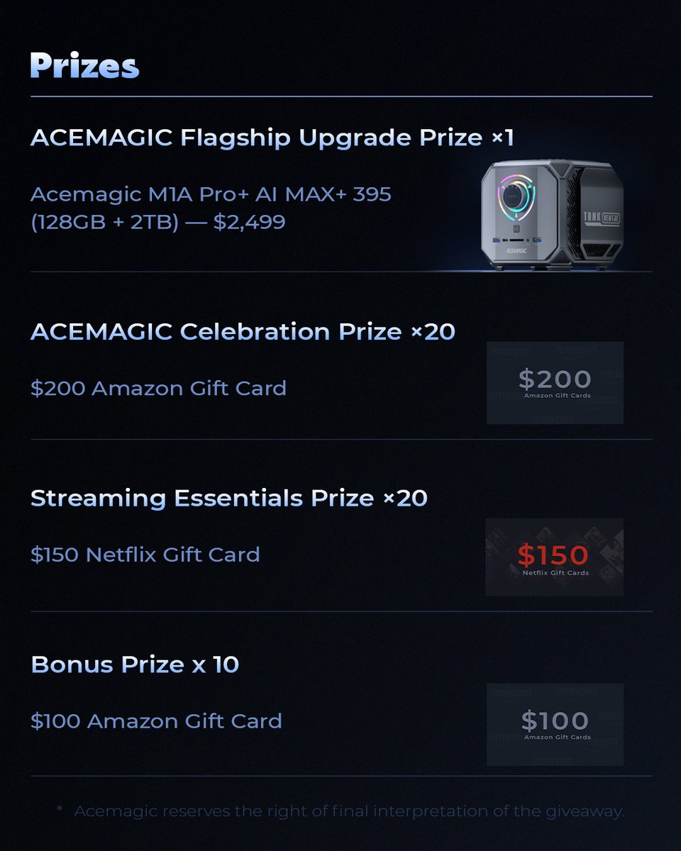 🎉 Acemagic 12th Anniversary Giveaway
Turn your old PC into a chance for a new setup.
$10,000+ in prizes, including a flagship Mini PC.
📅 Jan 9–20 (EST)
⚠️ One person may enter with ONE social media account only.
All entries will be verified.

#Acemagic #Acemagic12th #Giveaway