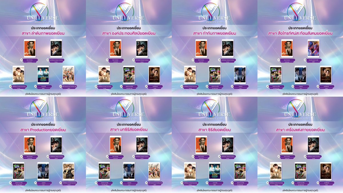 SmileApo51's tweet image. #ShineTheSeries เข้าชิงรางวัล 8 สาขาในงาน Y UNIVERSE AWARDS 2025 

-ซีรีส์ยอดเยี่ยม
-บทซีรีส์ยอดนิยม
-Production ยอดเยี่ยม
-สื่อโทรทัศน์สะท้อนสังคมยอดเยี่ยม
-กำกับภาพยอดเยี่ยม
-องค์ประกอบศิลป์ยอดเยี่ยม
-ลำดับภาพยอดเยี่ยม
-เครื่องแต่งกายยอดเยี่ยม

ตัดสินโดยกรรมการผู้ทรงคุณวุฒิ…