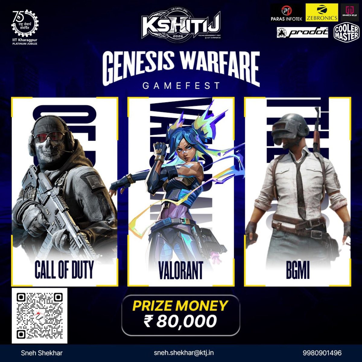 Prepare for the dawn of battle. Genesis Warfare is here. 
Gamefest at Kshitij 2026 marks the beginning of a new era in esports. From intense showdowns in Valorant, BGMI, and Call of Duty Mobile to electrifying on-ground gaming experience.
Register now: ktj.in/gamefest