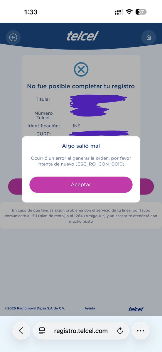 AngelSoto8617's tweet photo. @CRTGobMX El registro de @Telcel @ServicioTelcel #Telcel No funciona. https://t.co/6auThLpTJt