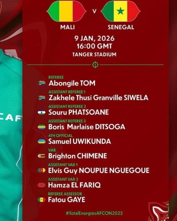 NationMali's tweet image. ❌ Mauvaise décision de la CAF d’avoir nommé une arbitre sénégalaise dans le groupe arbitral de la demi-finale Mali - Sénégal.

Pour un match aussi important, où son pays est directement concerné, cette désignation soulève un manque de neutralité, même sans erreur constatée.

À…