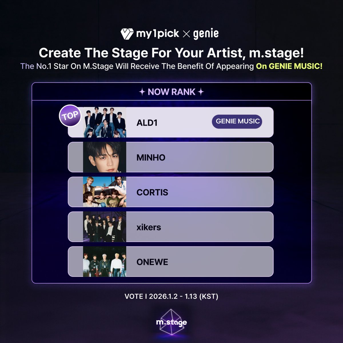 twt_my1pick's tweet photo. #my1pick x #GENIEMUSIC

💡 Create the Stage for Your Artist, #mstage
🔥 Who will be the 'FLASH' Star to secure a from.X stage in this fierce competition?
🚨 Voting Deadline D-DAY

✅ Current Ranking
🥇 #ALPHADRIVEONE 🥈 #MINHO (#SHINee) 🥉 #CORTIS ④ #xikers ⑤ #ONEWE

 🔗 https://t.co/hEqNkAn9DW

#coer #ALLYZ #アルファドライブワン #SHINeeWORLD #WEVE #roady 
#지니 #genie #genieoriginal