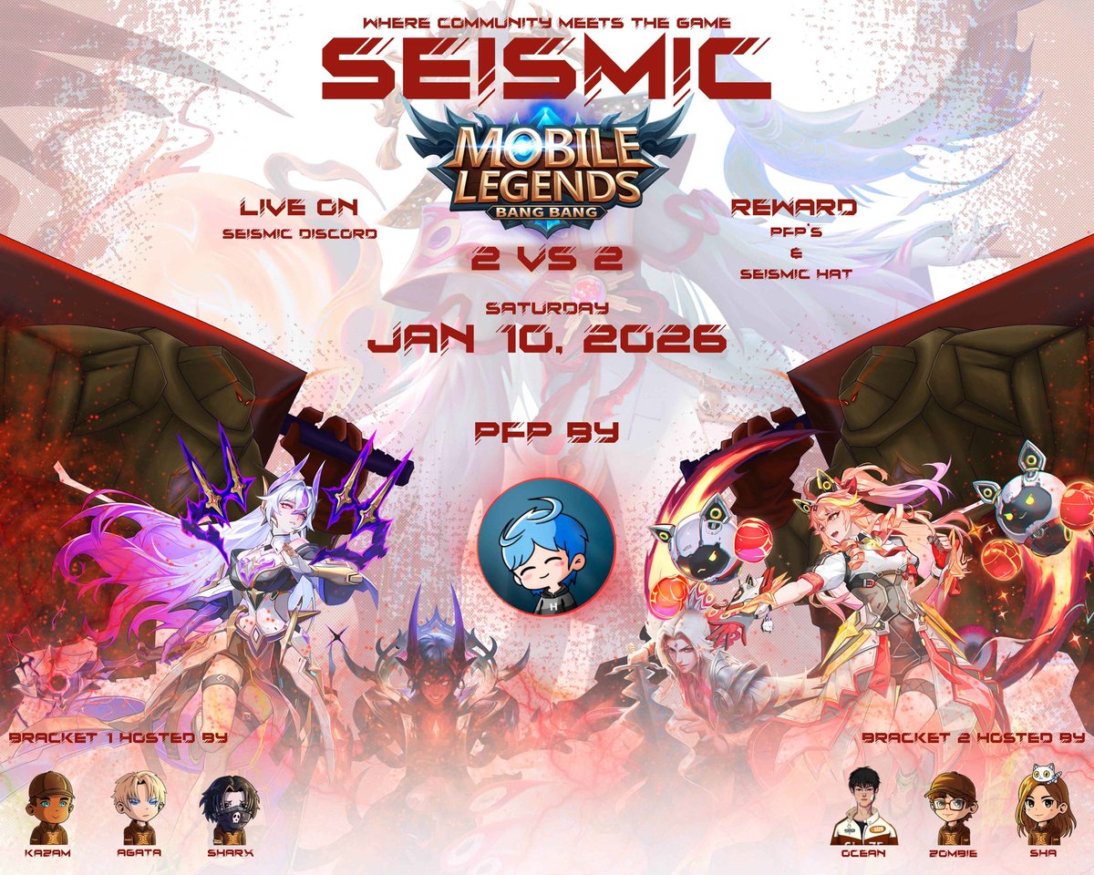 <a href="/SeismicSys/">Seismic</a> Indonesia Mobile Legends 2v2 S9 🎮🏆

📅 Sabtu, 10 Jan 2026, 19.30 WIB

host: 
<a href="/catzhaaa/">Sha</a> | <a href="/zombie_edn/">ZOMBIE EDAN</a> | <a href="/OceannWhisper/">Ocean</a> | <a href="/kazam_97/">Kazam</a> | <a href="/agataafck/">Agata25</a> | <a href="/Sharxlx/">Sharx</a>

pfp reward: <a href="/Hamzapngs_/">Hamza</a>

daftar (slot 32 pemain): 
forms.gle/5CEBZcHNwe5R4X…

buruan jangan sampai ketinggalan👀