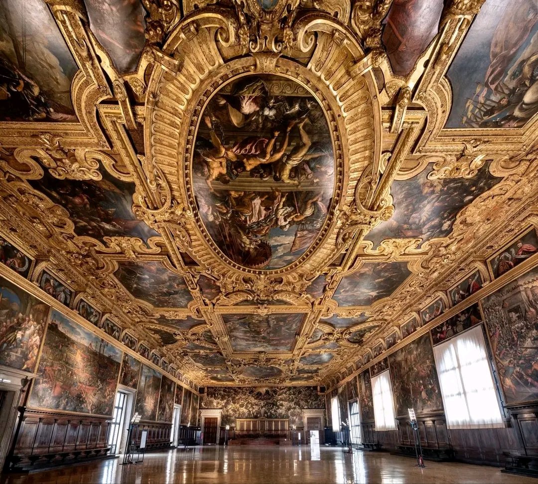The lavish interior of the Doge's Palace (Palazzo Ducale) in Venice, Italy.