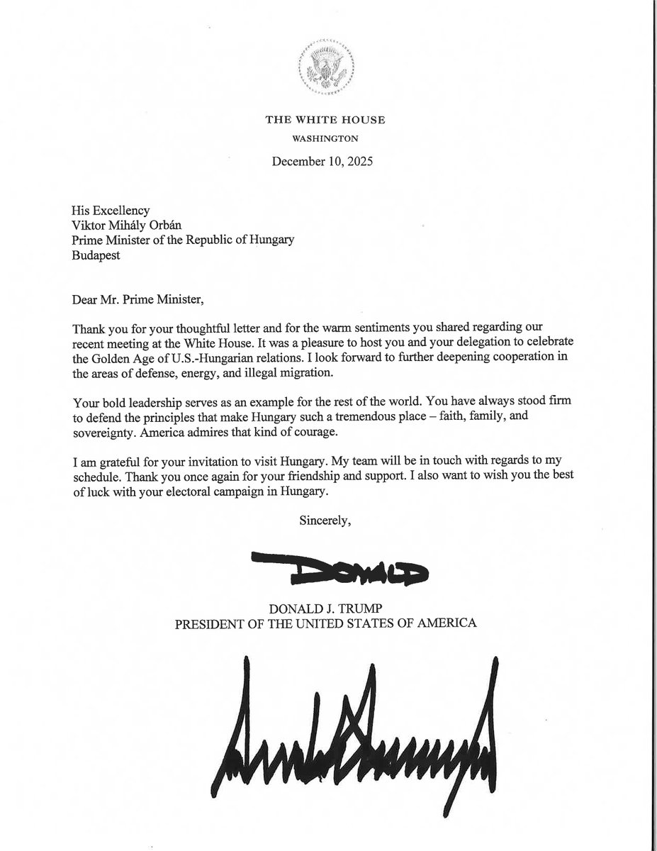 PM_ViktorOrban's tweet image. Grateful for President @realDonaldTrump’s kind words and continued friendship. U.S.-Hungary relations are stronger than ever, built on shared values as patriots. Looking forward to hosting him and his team in Budapest! 🇭🇺🇺🇸