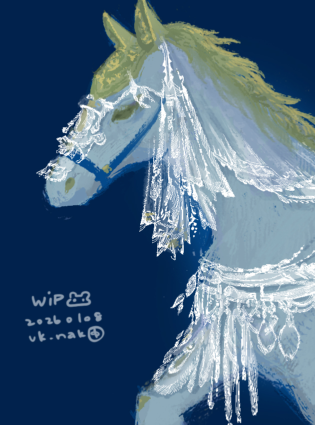 画像は昨日時点のwip!
毎度時間かかりそうなので途中でもアップしてみます～

大変遅くなりましたが、今年もじんわりお付き合い頂けたら嬉しいです。
宜しくお願いいたします🐎🐹🙇