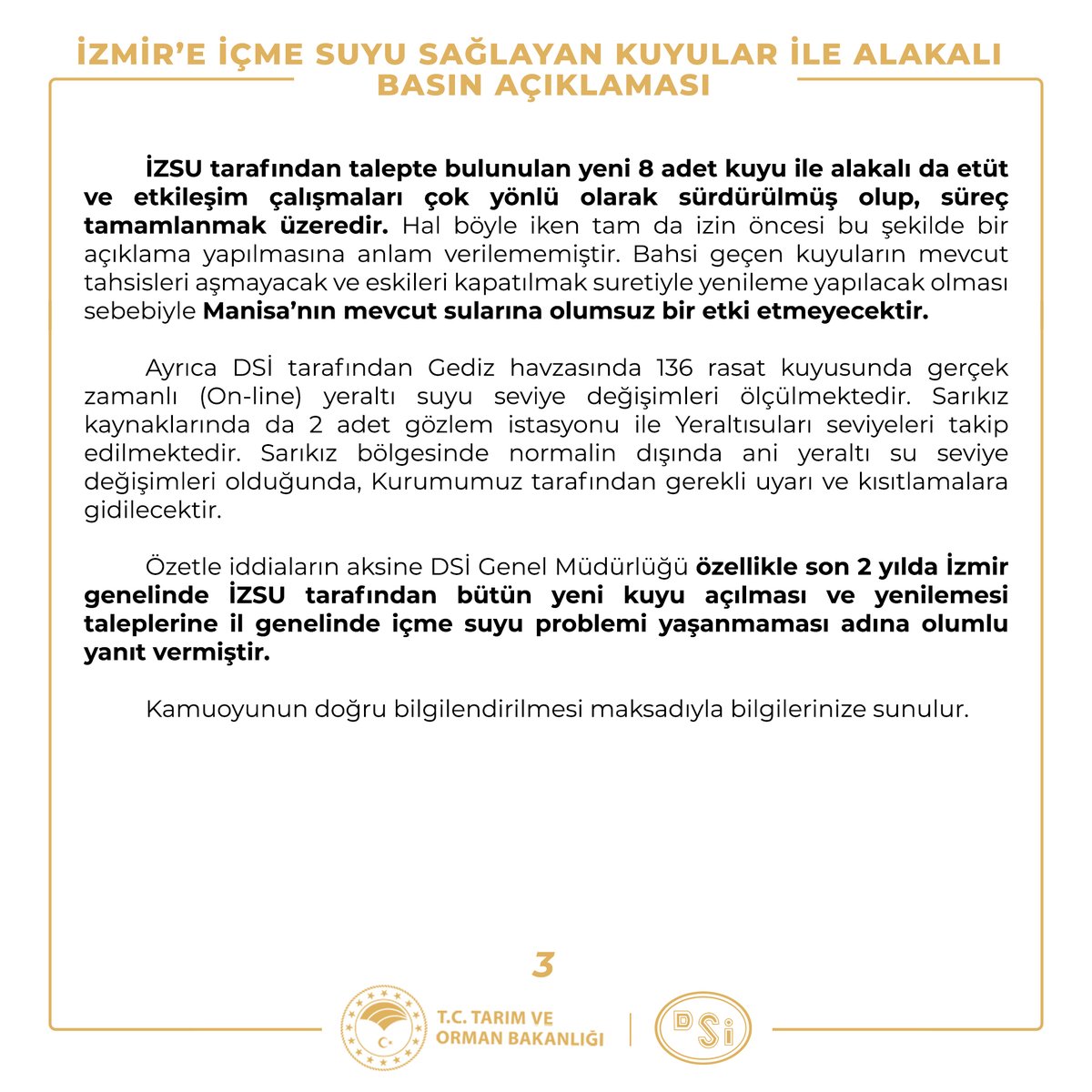 İzmir’e içme suyu sağlayan kuyular ile alakalı basın açıklaması...