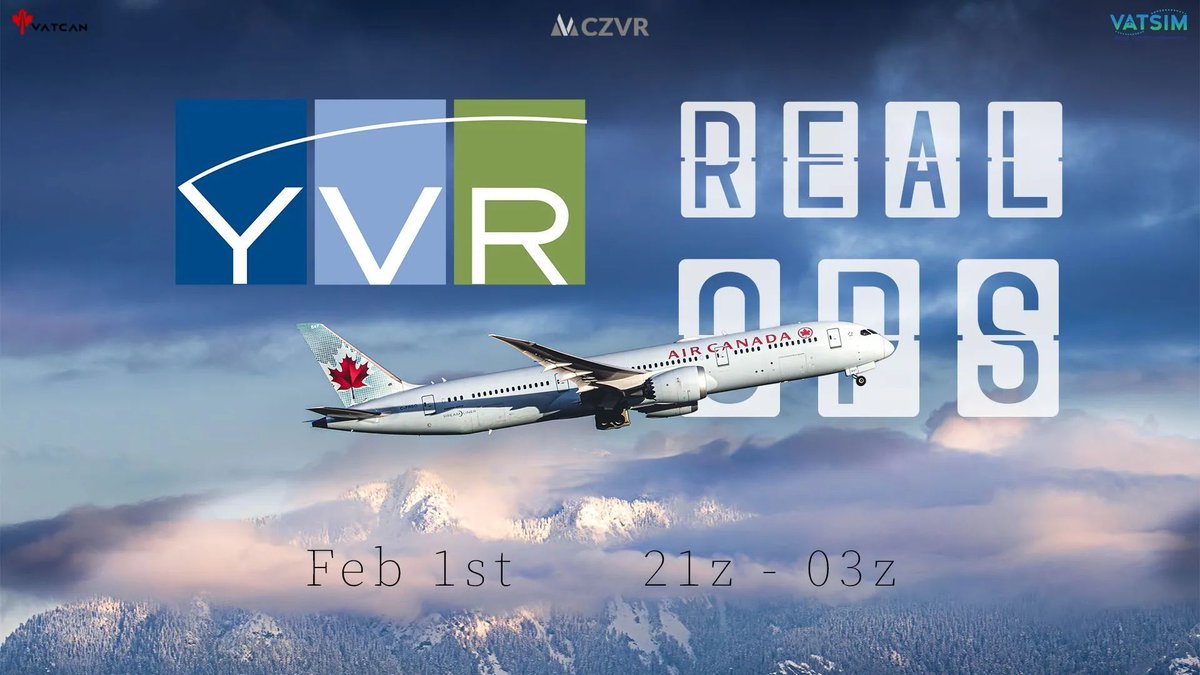 Mark your calendars for February 1st - <a href="/VancouverFIR/">Virtual Vancouver FIR</a> is hosting Real Ops!

Top-down ATC coverage, simulating real-world operations as closely as possible, authentic procedures, and the bustling energy of one of North America's premier gateways! 

vatcan.ca/division/event…