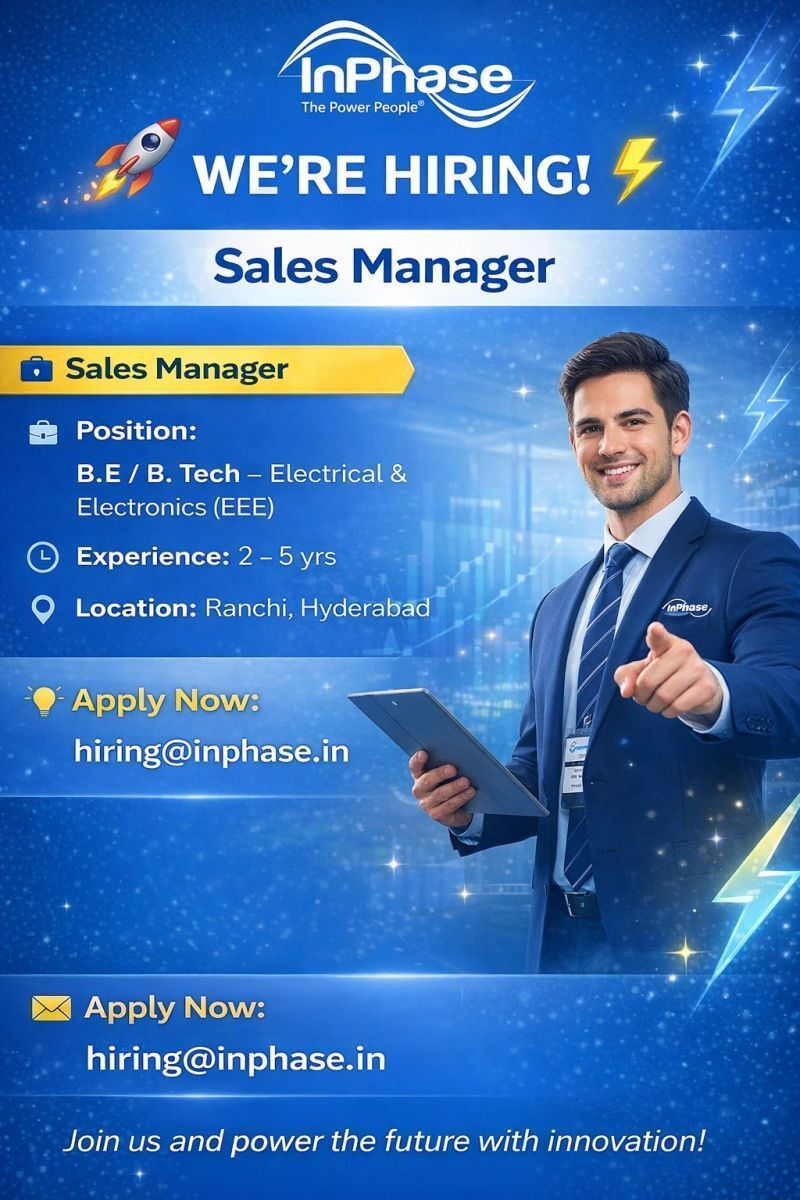 inphaseindia's tweet photo. 🚀 We’re Hiring! | Sales Manager ⚡ InPhase – The Power People
Looking for a dynamic Sales Manager with B.E/B.Tech (EEE) and 2–5 yrs experience to join our growing team. 📍 Ranchi | Hyderabad Grow with innovation! #Hiring #SalesJobs #PowerQuality #InPhase #Careers #SalesManager https://t.co/uj4Fu6SqeR