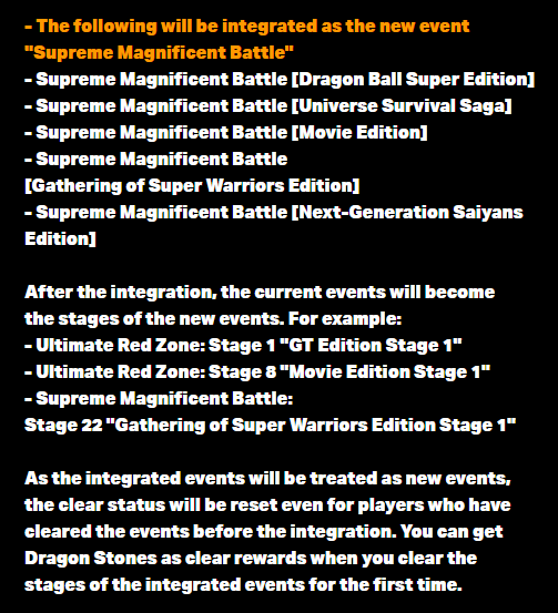 ToonRami's tweet photo. ATTENTION CLEAR ALL RED ZONE AND BLUE ZONE EVENTS BEFORE JANUARY 20!!!!

Starting from Jan 20, all Red Zone and Blue Zone content will be unavailable. They will be combined into one giant RED ZONE and SUPREME MAGNIFICENT BATTLE later.

The event is a revamp. Therefore TONS OF STONES INCOMING!!!

The Artificial Lifeforms Red Zone will discontinue Feb 23 and later be added to the new giant RED ZONE.
#DokkanBattle