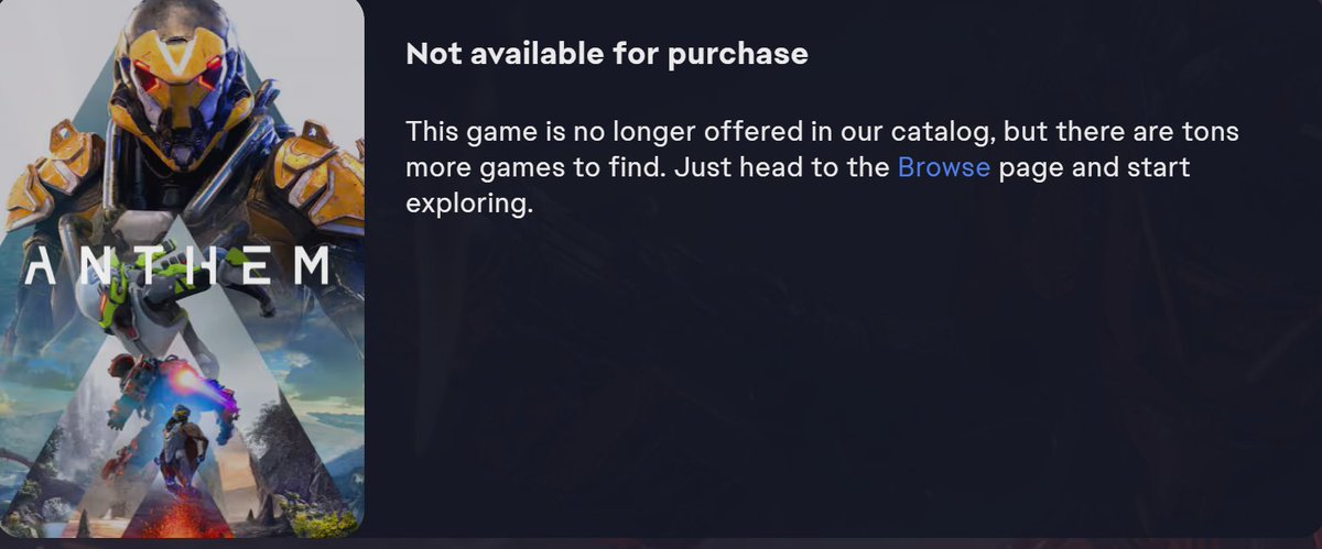 tompsien's tweet image. Since Anthem's servers are being shutdown on the 12th of January, I had an idea to stream it for the last time and reminisce on what could've been.

Unfortunately, it is not possible to buy it anymore and it's not part of the gamepass/EA access plans.. Shame.