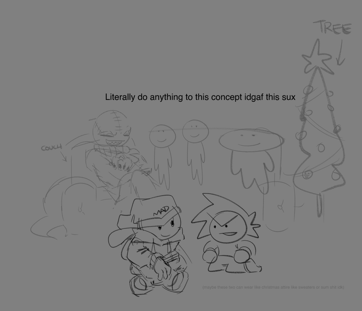 #sillyhour here's the ONE piece of concept art i did for Jolly Hour. i'm surprised i made it in the credits at all LOL

appreciate you xom for letting me help with Jolly Hour and Scary Hour ❤️ happy belated holidays