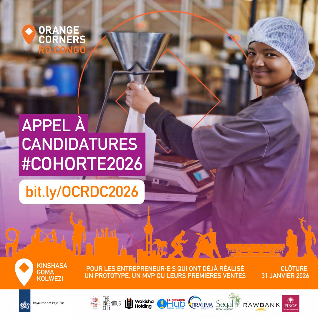 🚨 #OrangeCornersRDC ⎮ Appel à candidatures  Cohorte 2026 déjà ouvert !

Tu es entrepreneur·e ou porteur·se de projet en RDC ? 

Dépose ta candidature dès maintenant  👉 bit.ly/OCRDC2026

Clôture des candidatures : 31 janvier 2026 à 23h59.