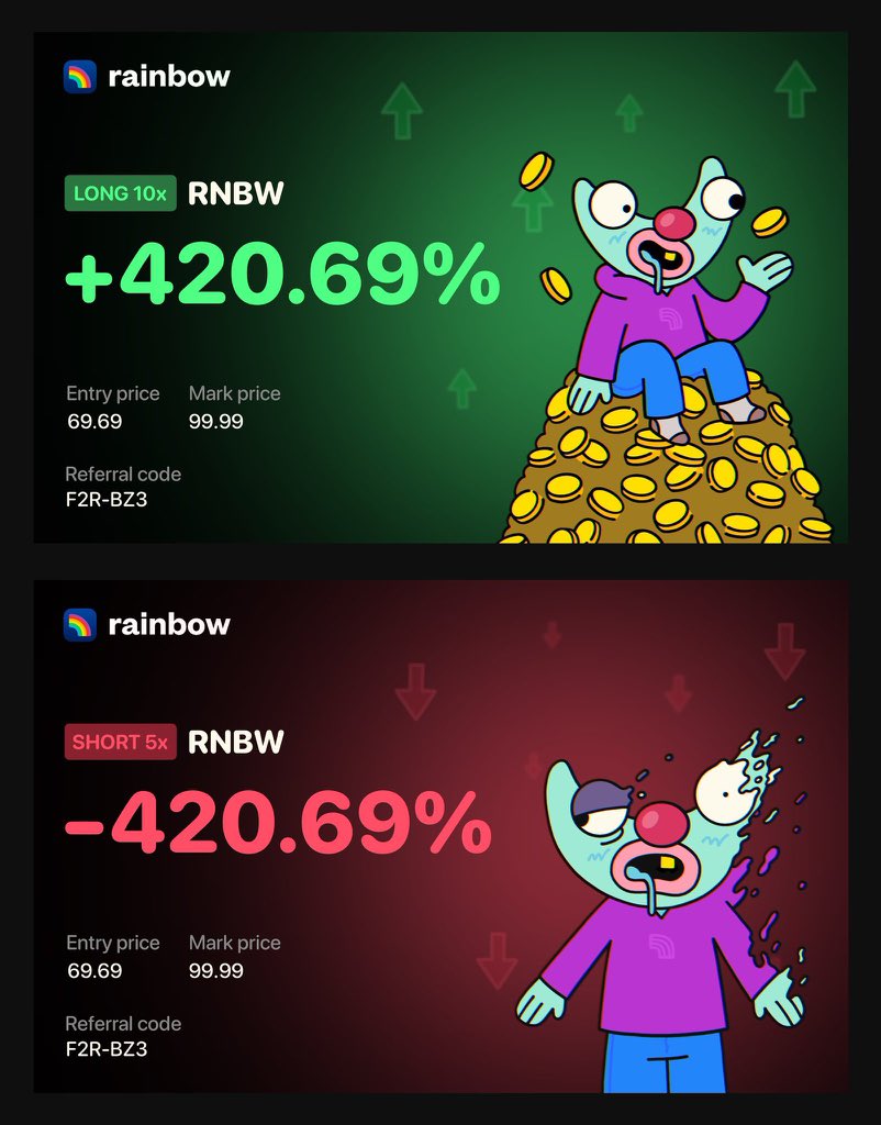 Gm CT
Opened a short and a long on some different tokens with the perps feature of <a href="/rainbowdotme/">Rainbow</a> wallet due to the current market volatility and yeah it’s been fun fr.
This is a cool graphic of how smooth the process is below.
Pivot to Rainbow wallet fam
