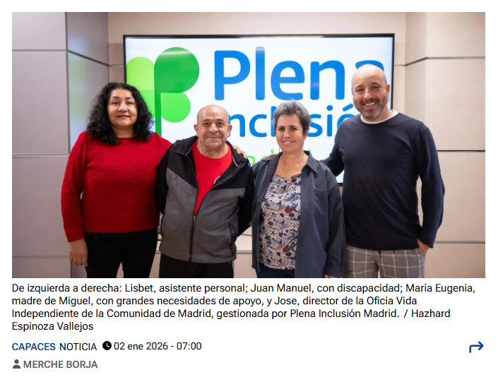 🗞️ Un proyecto pionero ayuda a personas con discapacidad intelectual a tomar las riendas de su vida: "Tienen todo el derecho".

👉 La Oficia Vida Independiente de la Comunidad de Madrid gestionada por <a href="/PlenaMadrid/">Plena Inclusión MAD</a> apoya a las personas para llevar a cabo sus proyecto de vida de