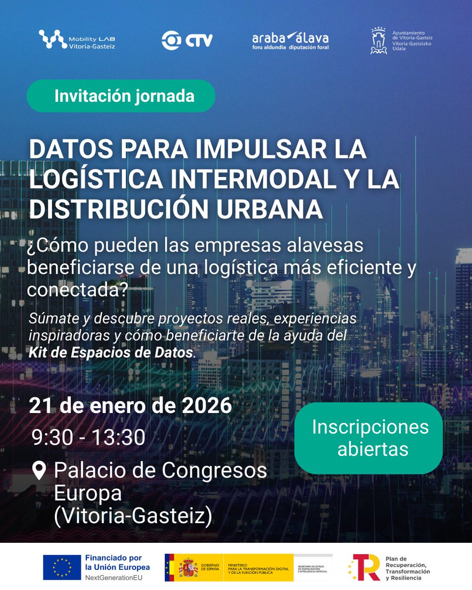 🚀 ¿Y si los datos fueran el motor de la logística del futuro? El 21 de enero, #MobilityLAB reúne al sector para hablar de logística intermodal, distribución urbana y espacios de datos.

Consulta el programa completo e inscríbete aquí: zurl.co/9aj1L