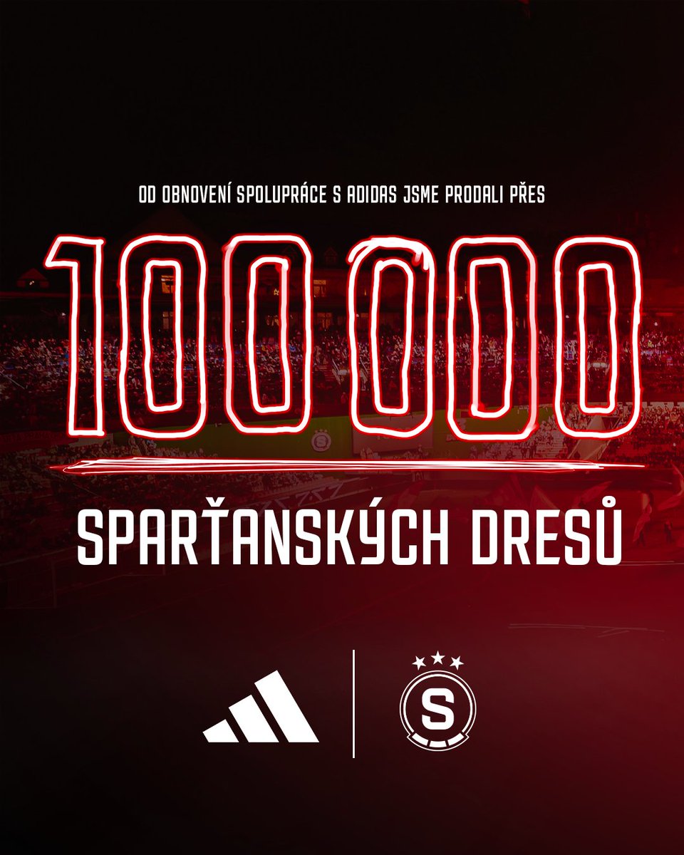 Od obnovení spolupráce s <a href="/adidas/">adidas</a> v roce 2021 jsme prodali přes 𝟏𝟎𝟎 𝟎𝟎𝟎 sparťanských dresů 🔝

➡️ ac.sparta.cz/imdgj8qo