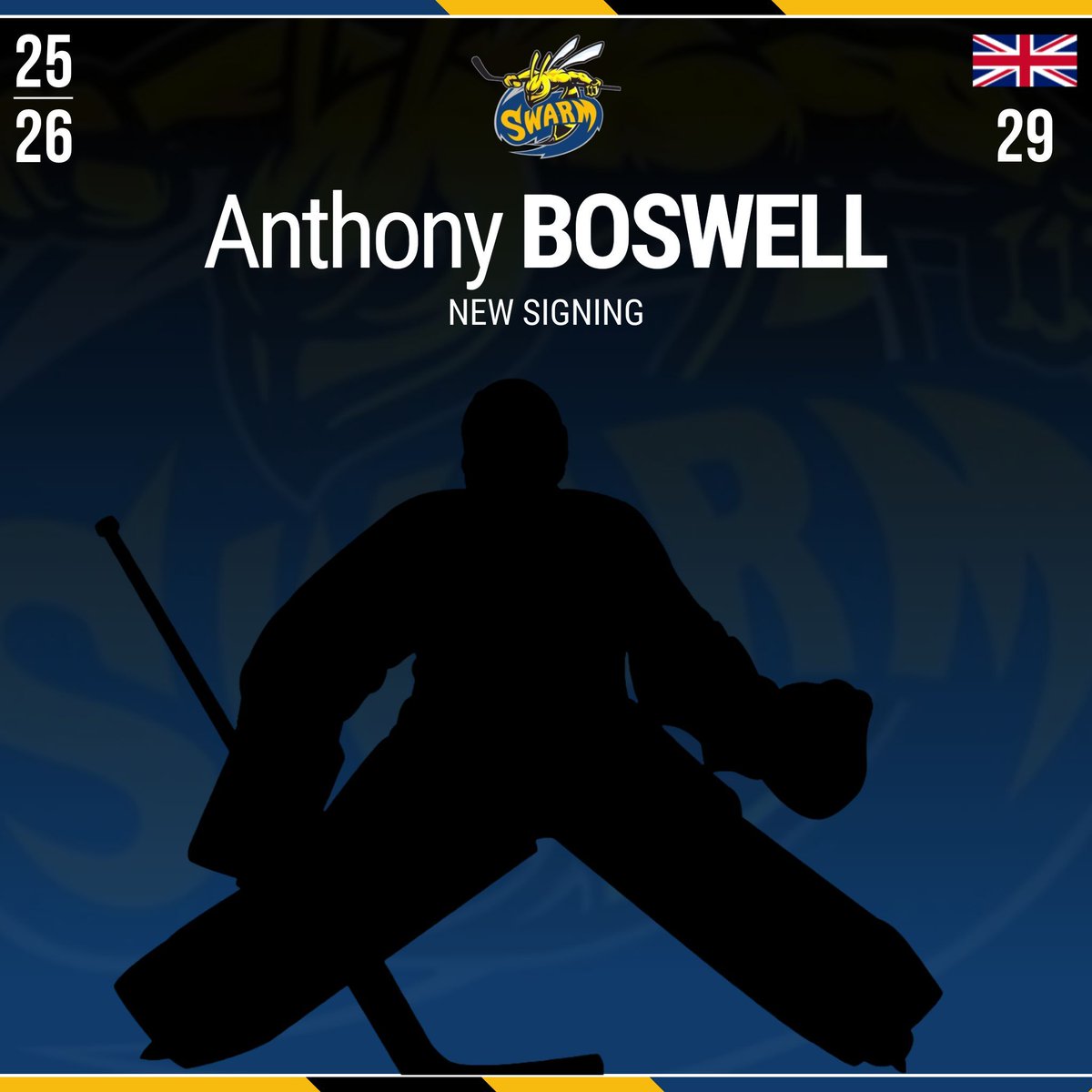Retained player announcement
71. MICHAEL BROOKS

New signings
21. JAMES WILSON | forward
29. ANTHONY BOSWELL | netminder

#MCRSWARM