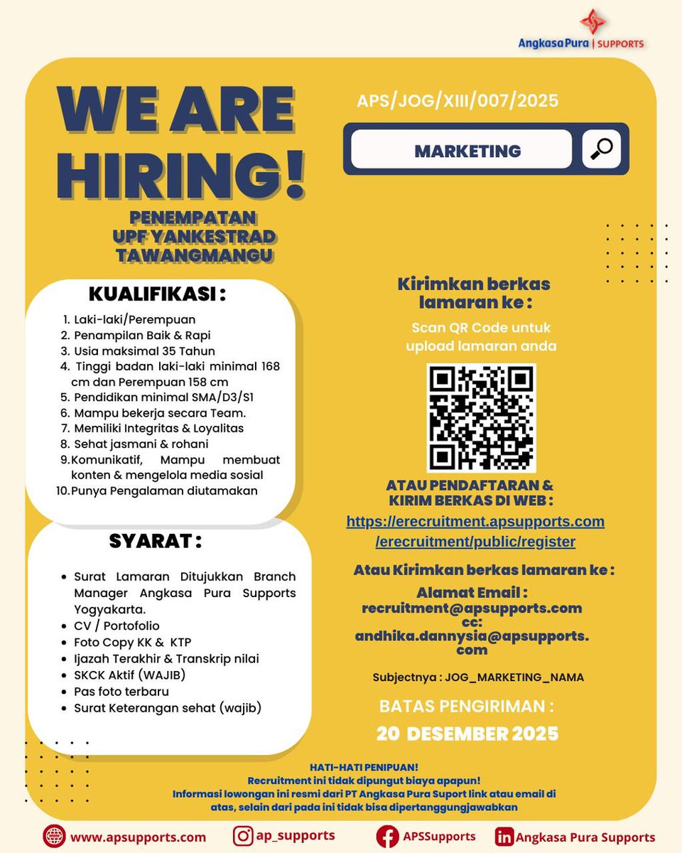 Halo Sobat Sehat Sardjito

Yuk bergabung bersama kami menjadi bagian dari UPF Yankestrad Tawangmangu. Informasi, syarat dan kualifikasi simak dalam postingan berikut ya!

Lowongan sebagai “Marketing” ini diperpanjang hingga tgl 13 Januari 2026 ya

#infolowongan #tawangmangu