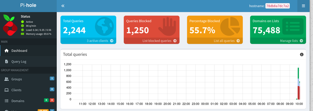 je joue depuis litérallement 10 minutes avec #pihole Je suis choqué du volume d'échange publicitaires bloqués ! (et je n'ai configuré que mon pc linux + telephone)