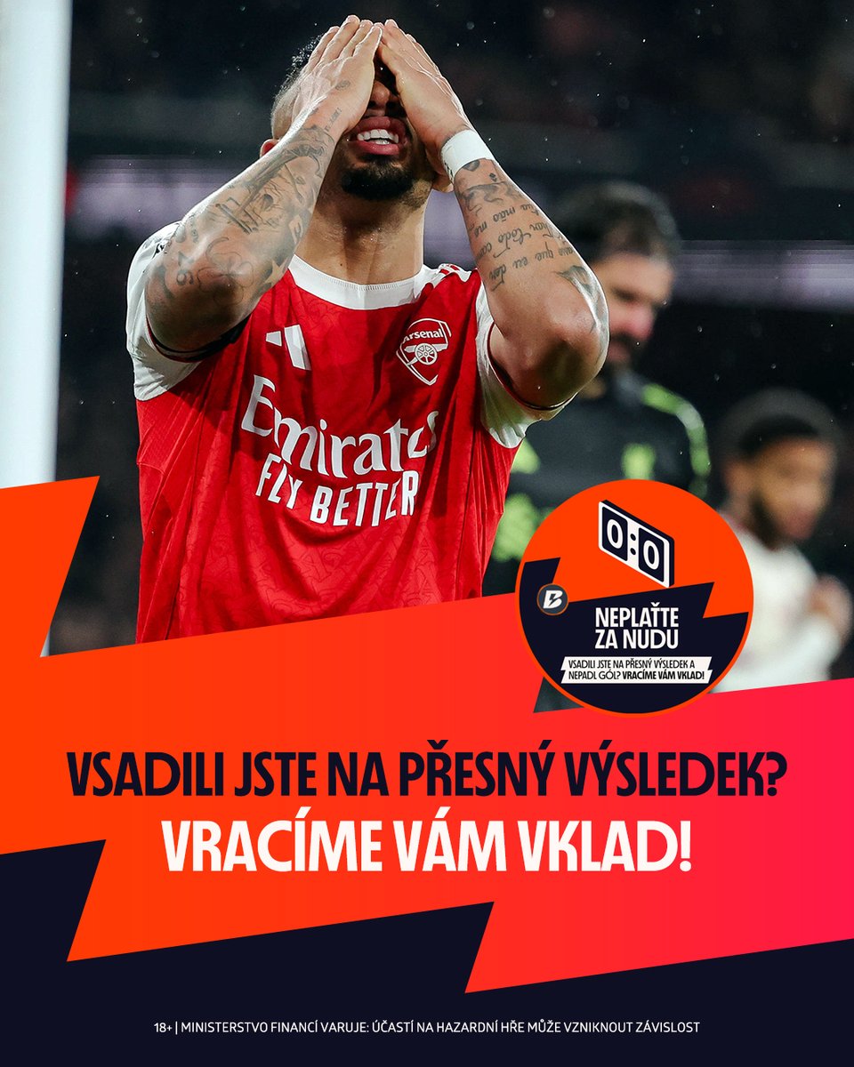 Betanocz's tweet photo. My v Betanu nemáme rádi nudu. A včera večer při šlágru Premier League Arsenal - Liverpool to byla pořádná zívačka. 🥱

Díky naší stálé akci 𝐍𝐞𝐩𝐥𝐚𝐭̌𝐭𝐞 𝐳𝐚 𝐧𝐮𝐝𝐮 tak alespoň při bezgólových remízách 𝐯𝐫𝐚𝐜𝐢́𝐦𝐞 𝐯𝐤𝐥𝐚𝐝 všem, kteří vsadili na přesný výsledek! 💸 https://t.co/uF5klLI4S8