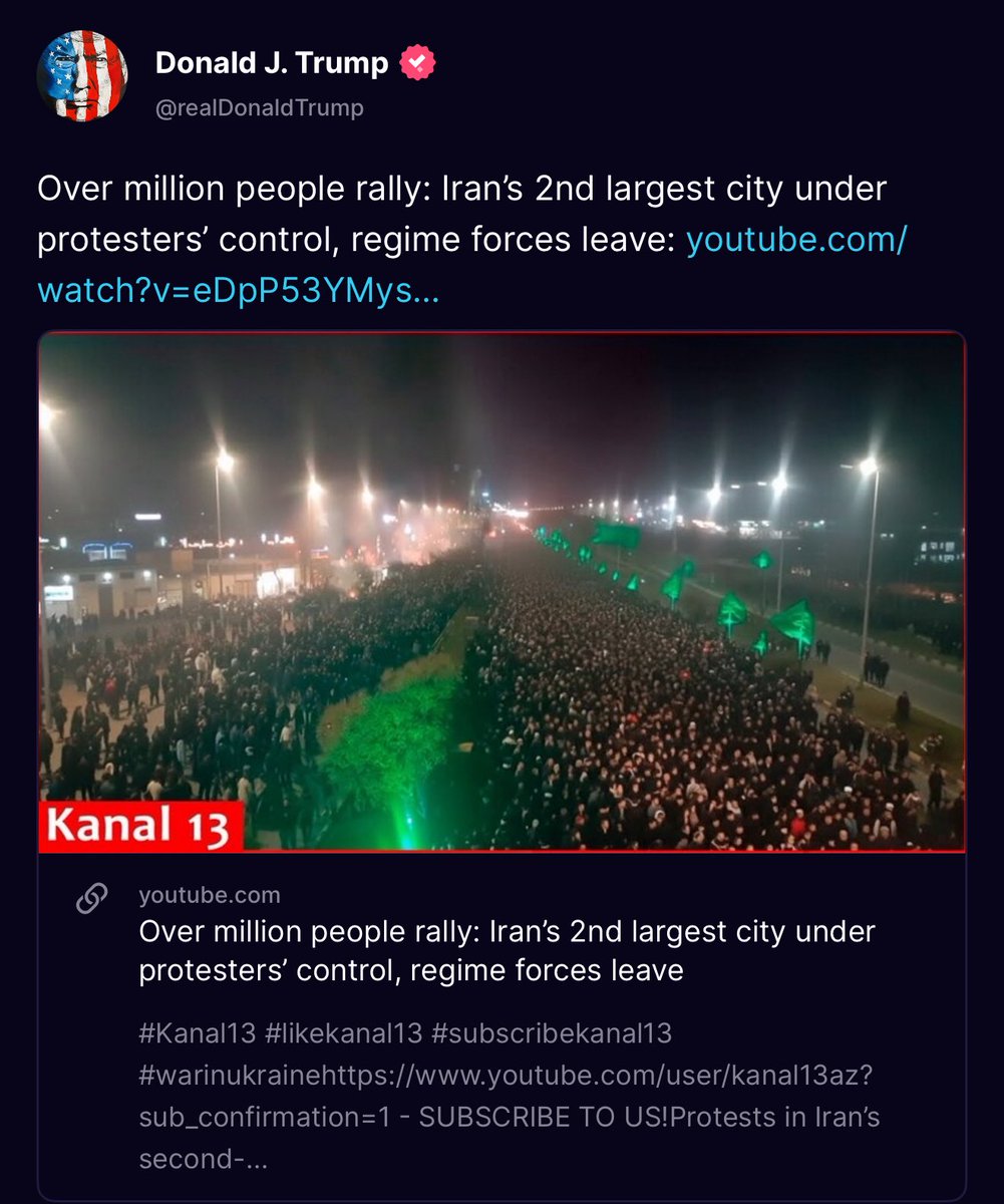 EssunB's tweet photo. @Alighazizade من فک می‌کنم کار اینا تو همین هفته تمومه. دیشب به وضوح نشانه های شکست حکومت دیده شد. ترامپم تو تروث زد که دومین بزرگ‌ترین شهر ایران سقوط کرد. https://t.co/PdbkIe1HBL