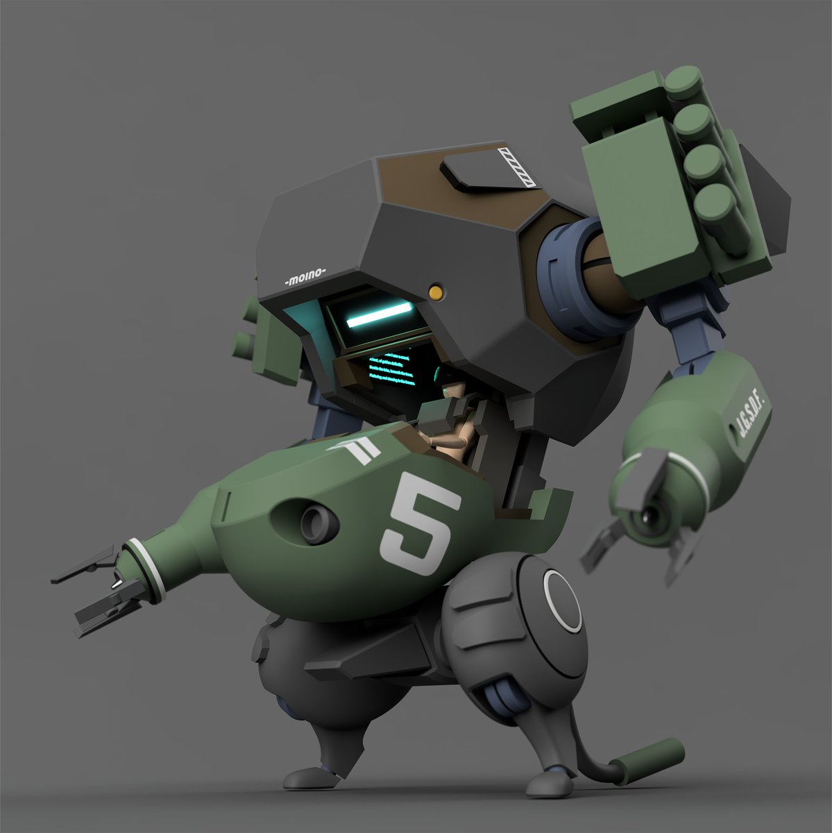 可動モデルの素体的なものに挑戦していて、ある程度形になった。ので、少しずつ弄り直している5式ジリツ戦車に乗せてみた。

#moino
#07式なっちん