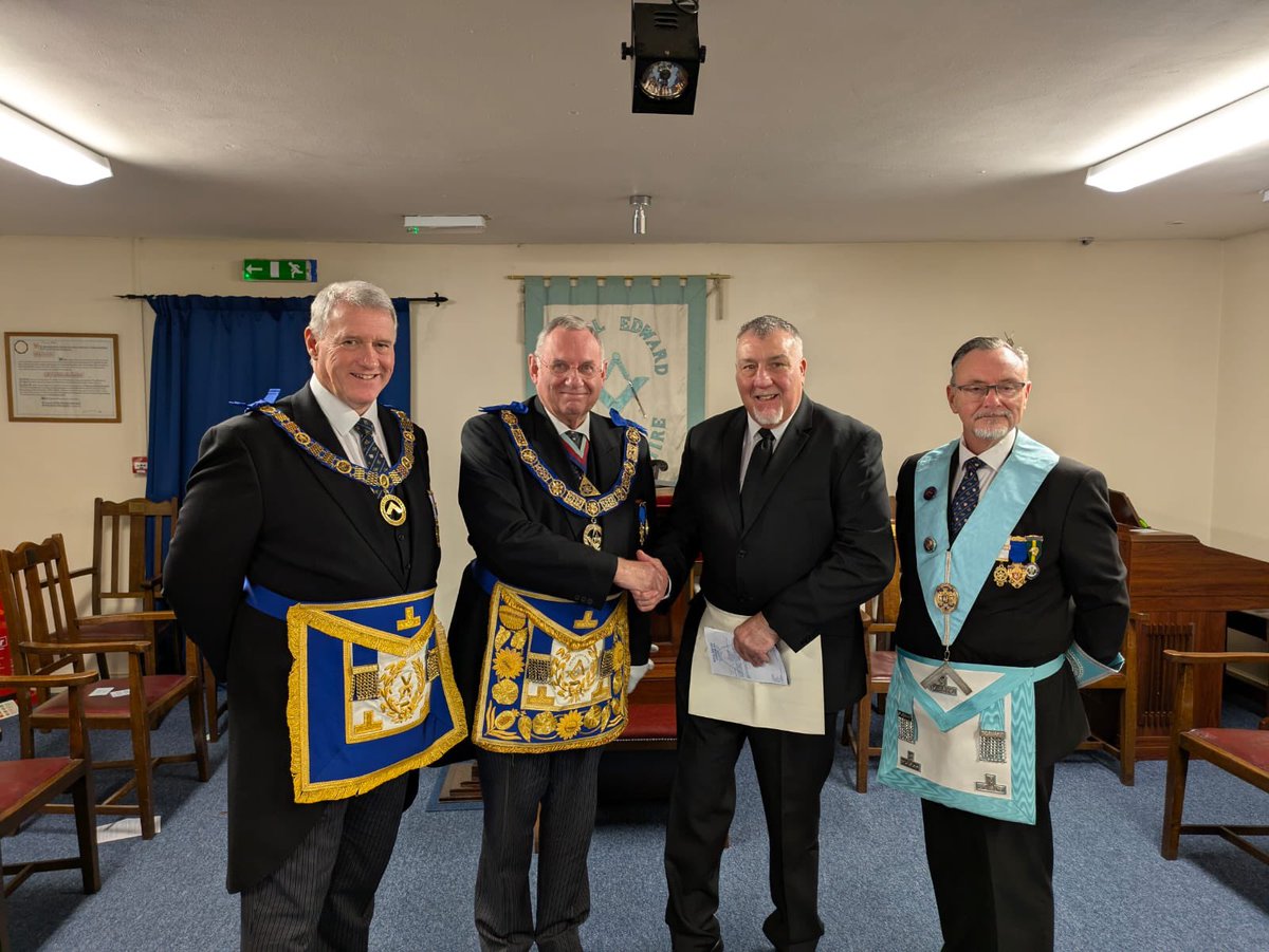 A great evening at Royal Edward Lodge with an initiation, carried out by Past Masters of the lodge, with the Past Master in the chair then being presented with his 60 year service certificate- A wonderful evening and well done to all involved