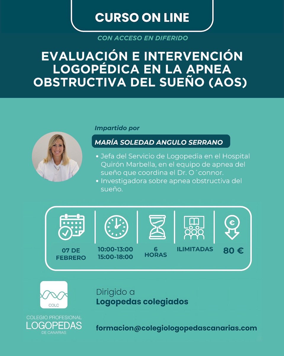 LogopedasCOLC's tweet photo. ¡Primera formación en 2026 del @LogopedasCOLC!
👉🏼𝙀𝙫𝙖𝙡𝙪𝙖𝙘𝙞𝙤́𝙣 𝙚 𝙄𝙣𝙩𝙚𝙧𝙫𝙚𝙣𝙘𝙞𝙤́𝙣 𝙇𝙤𝙜𝙤𝙥𝙚́𝙙𝙞𝙘𝙖 𝙚𝙣 𝙡𝙖 𝘼𝙥𝙣𝙚𝙖 𝙊𝙗𝙨𝙩𝙧𝙪𝙘𝙩𝙞𝙫𝙖 𝙙𝙚𝙡 𝙎𝙪𝙚𝙣̃𝙤
👩🏻⚕️María Soledad Angulo Serrano
🗓️7 febrero
✍️ https://t.co/0yfxZv7aqb
¡Inscríbete ya!
#COLC https://t.co/Ou9VjB4Ix1