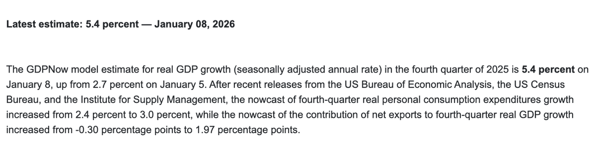 At the end of the day, it's all about GDP when it comes to the economy. Gross Domestic Product measures a country's total economic output. Right now, as we speak, the Atlanta Federal Reserve estimates that Q4 will come in at 5.4%!!!! WOW

I think we're loading up for record US