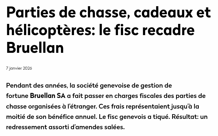 La passion pour la chasse du gestionnaire de fortune genevois Bruellan et de son dirigeant historique Antoine Spillmann crée des remous avec le fisc
gothamcity.ch/2026/01/07/par…