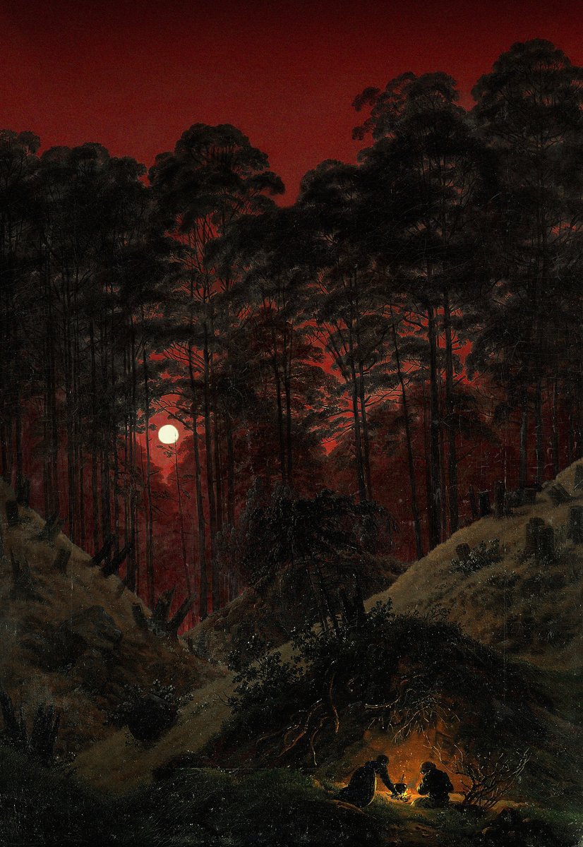 ArtorOtherThing's tweet image. Forest interior by moonlight (Red edit), oil on canvas
— Caspar David Friedrich (German, 1774-1840)