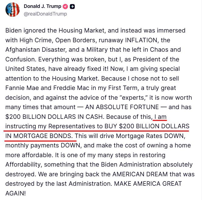 BullTheoryio's tweet image. 🚨TRUMP JUST LAUNCHED HIS OWN QE

President Trump has ordered government agencies to buy $200B worth of mortgage-backed securities.

Buying mortgage bonds pushes mortgage rates lower, which reduces monthly payments and improves housing affordability for buyers and existing…