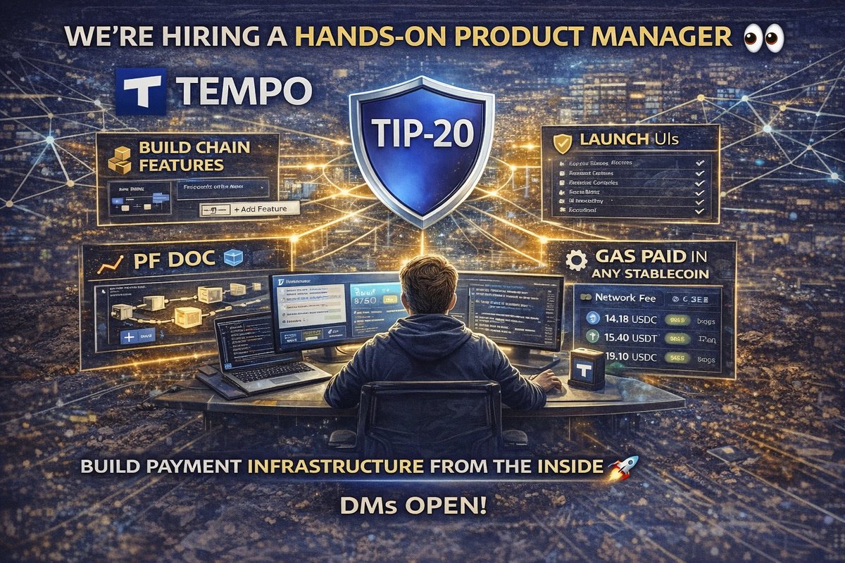This tells you a lot about where <a href="/tempo/">Tempo</a> is 👀

Hiring a hands-on PM to work directly on chain features, UIs, and APIs.

Not theory. Not research.
Real product, real users, real payments.
If you want to build payment infrastructure from the inside — this is it.