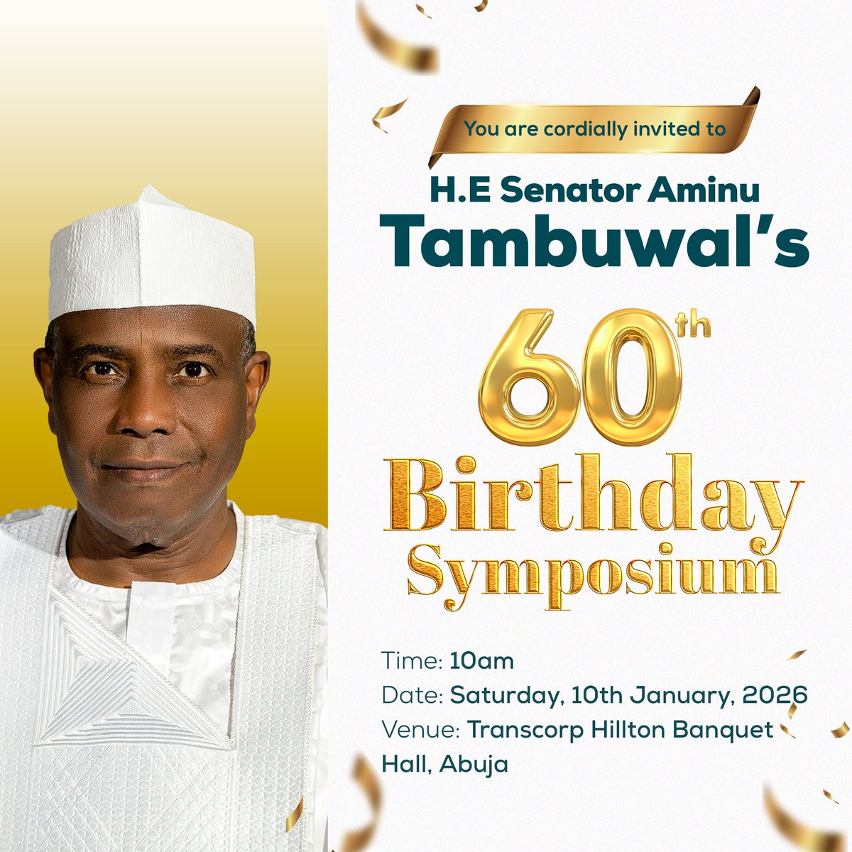 Tomorrow, we celebrate a great personality. 

A paragon of democracy. A man who stands firm as a protective pillar for democratic values, &amp; one who has breathed life into the opposition struggle in Nigeria - giving birth to the ADC.  

Aminu Waziri Tambuwal will be 60 tomorrow.