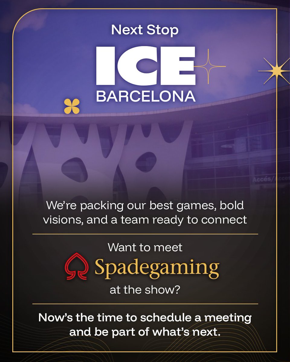 📍 Next Stop: ICE Barcelona
We’re packing our best games, bold visions, and a team ready to connect 🤝
Want to meet Spadegaming at the show? Now’s the time to schedule a meeting and be part of what’s next.

#Spadegaming #ICEBarcelona #GamingInnovation #MeetUsThere
#iGamingEvents