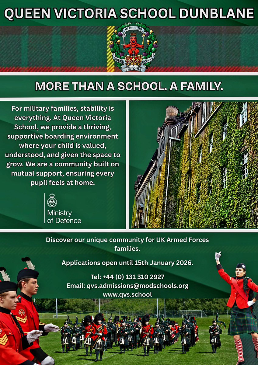 More than a school - A Family ❤️💛💚
QVS #Admissions  is open until January 15th 2026
If you'd like to know more please get in touch and we can help with your application #StabilityAndContinuity for Military Families since 1908 All details below ✨ #TogetherWeAreQVS