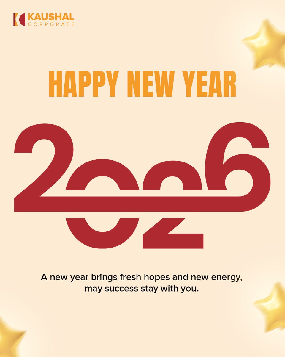 Kaushalcor's tweet photo. Happy New Year 2026 🎉

Thank you for your continued trust and support throughout the year.
Let’s move forward into 2026 with renewed energy, stronger partnerships, and greater success.#NewYear2026 #GrowthMindset #BusinessSuccess https://t.co/NKR4IQ0FfZ
