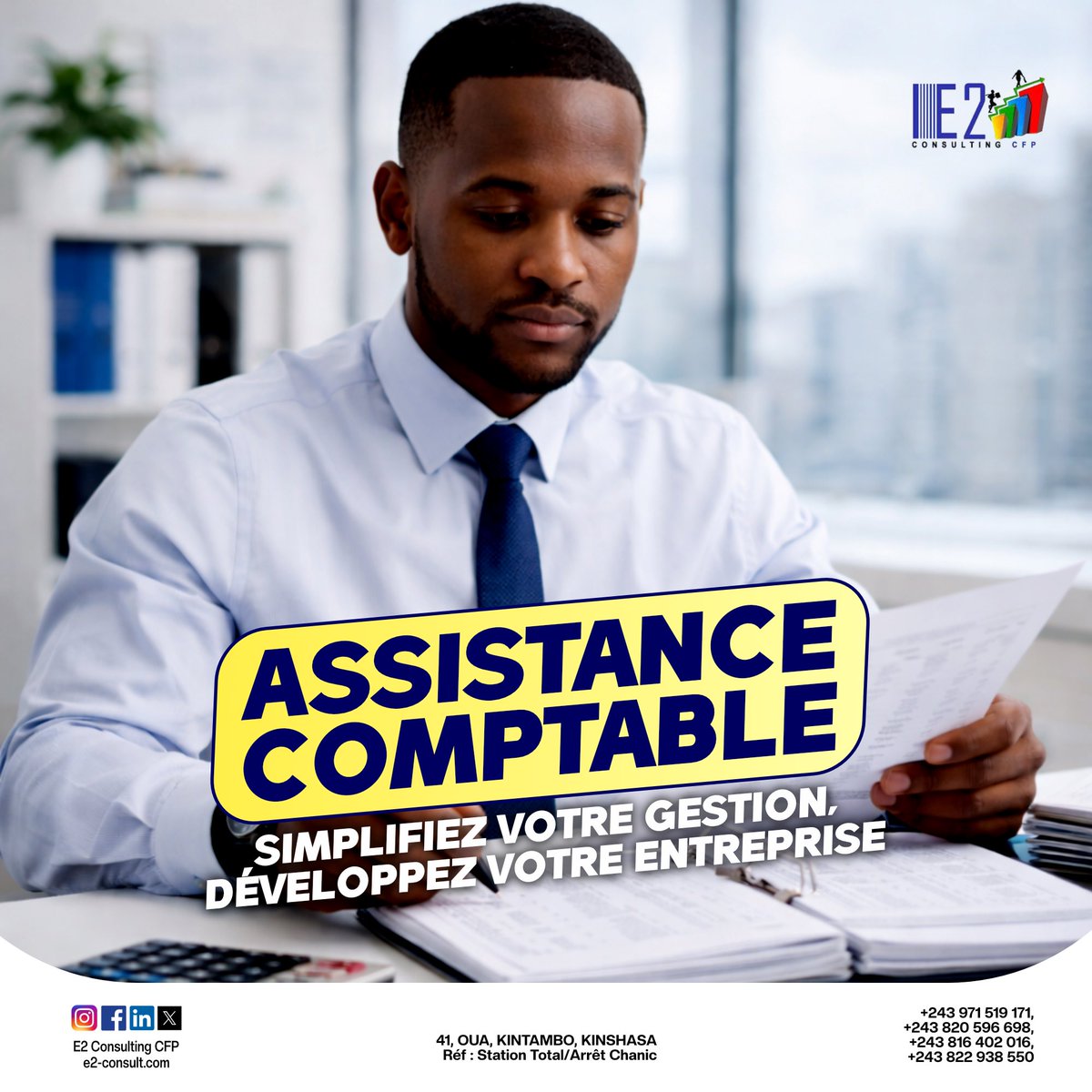 consulting_e2's tweet photo. 📊 Assistance comptable E2 Consulting
Simplifiez votre gestion et développez votre entreprise en toute conformité en RDC.

✅ Suivi des comptes
✅ États financiers
✅ Accompagnement fiscal

💼 Moins d’erreurs, plus de performance.
📩 Contactez-nous dès aujourd’hui.

#E2Consulting https://t.co/OKQamKiDRg