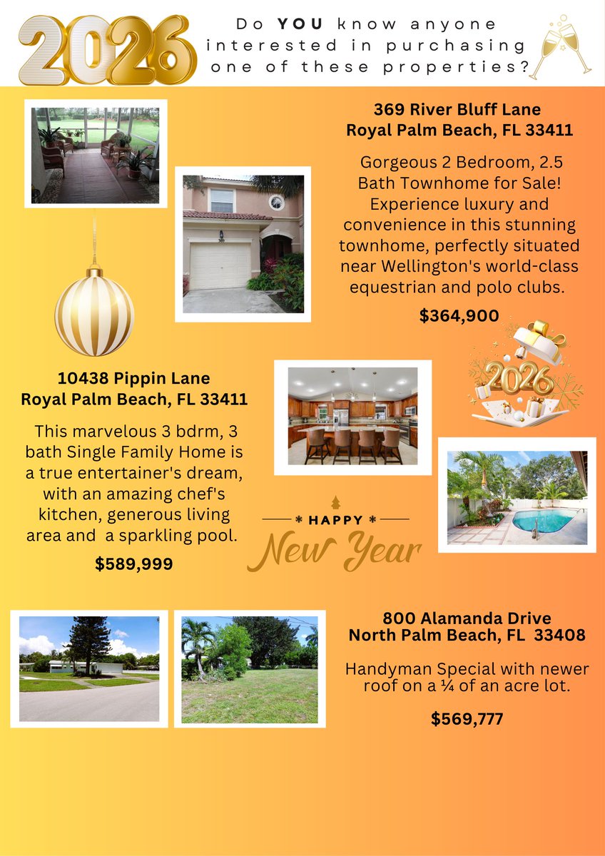 HSRealEstateCo's tweet image. Royal Palm Beach and North Palm Beach properties available! Check out these property listings and contact our team if you or someone you know is interested in taking a tour. Higher Standards Real Estate 561-855-8449 higherstandardsrealestate.com #higherstandardsrealestate