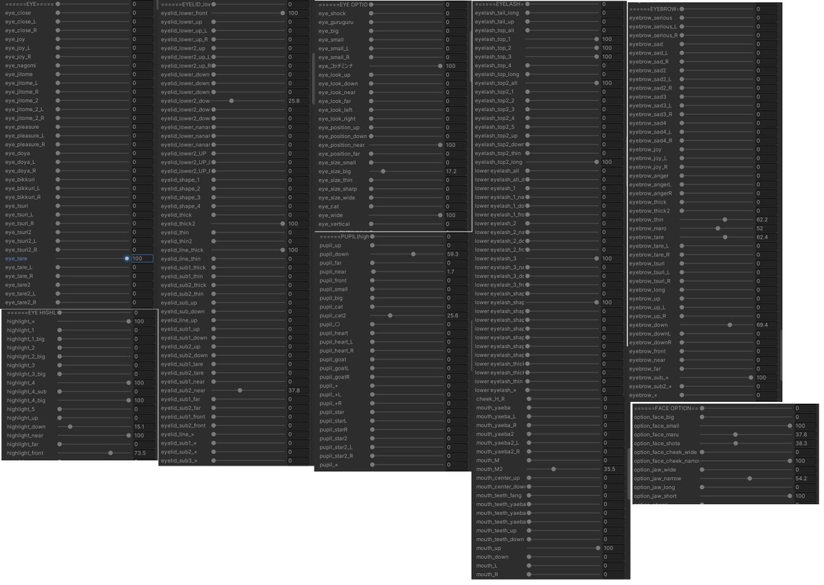 たれ目困り眉ノイズくんのシェイプキー設定になります。メイクはEclipse Makeup Setだよ～
