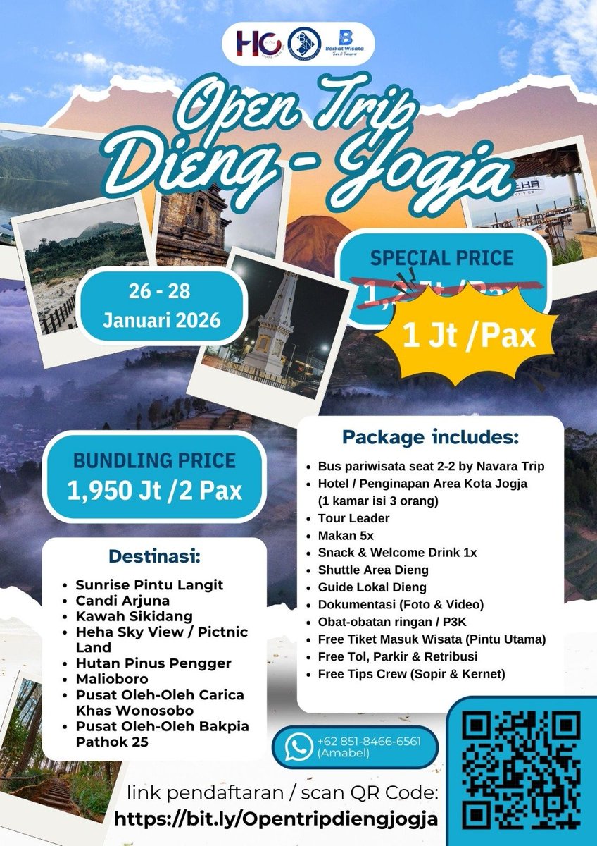 munvess's tweet image. [ Ads]

Halo halo, pesan ini terkhususkan bagi masyarakat Surabaya dan sekitarnya!👀

Ga afdol ga sih kalau tahun 2026 tuh ga kita awali dengan "New Year, New Me, New Healing" ??🤔

Nah, kami dari Business Networking Club (BNC) ingin mengajak kalian ikutan Open Trip Dieng Jogja…