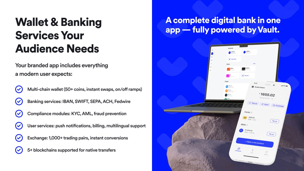 Vault_ist's tweet photo. Every modern finance app is becoming the same thing:

Wallets
Banking rails
Stablecoins
Payments
Compliance

Users expect everything in one app — no friction, no complexity.

The winners won’t be crypto-firs.
They’ll be user-first.

This is what digital banking looks like now. https://t.co/sLhQZPieKZ
