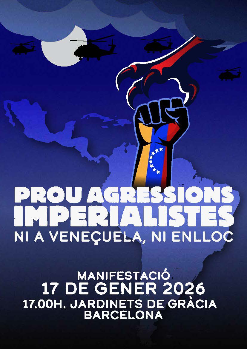 NO a l’agressió imperialista dels EUA contra la República Bolivariana de Veneçuela! Defensem la sobirania dels pobles! 

Exigim la llibertat immediata de Nicolás Maduro i Cilia Flores ✊