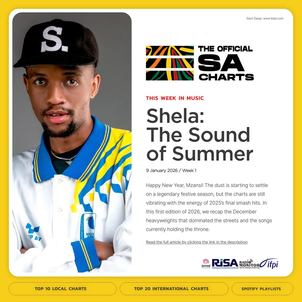 Happy Friday and Welcome to 2026!

Here’s the Newsletter for this week
Shela: The Sound of Summer

MailChimp Newsletter
shorturl.at/4oy1Q

Subscribe to the Newsletter
eepurl.com/io6AL2

Spotify Playlists

Top 10
shorturl.at/MLGXH

Top 20
shorturl.at/sUA0m