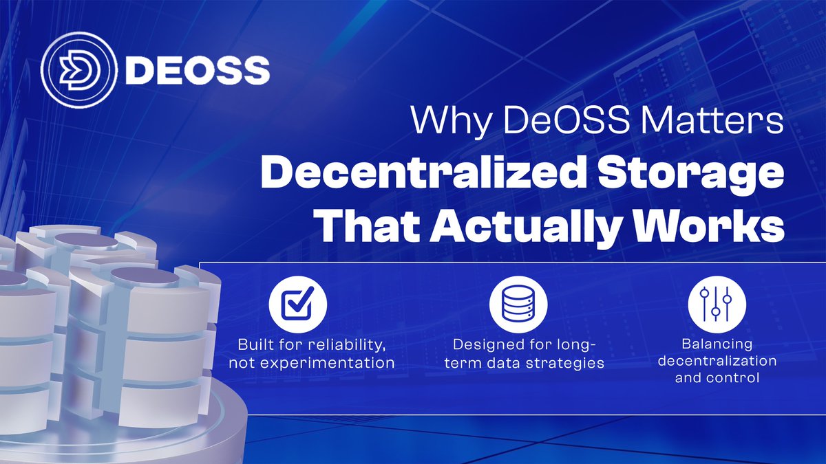 🧠 Why DeOSS Matters

Decentralized storage that actually works 🔐

Built for reliability, not experimentation
Designed for long-term data strategies ⚙️

Balancing decentralization and control ⚖️

#DeOSS #DecentralizedStorage #DataInfrastructure #Web3