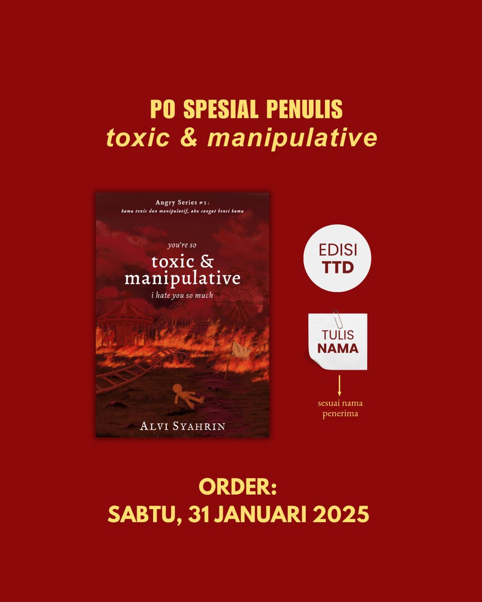 Dear teman-teman X,

Saya ingin tanya pendapat.

Jadi, saya baru saja selesai menulis buku. Menurut teman-teman, bagaimana daftar isinya? Ada yang menarik?

Alasan saya bikin buku ini... karena saya pernah jadi korban dari orang toxic, dan saya juga pernah pelakunya, but I am