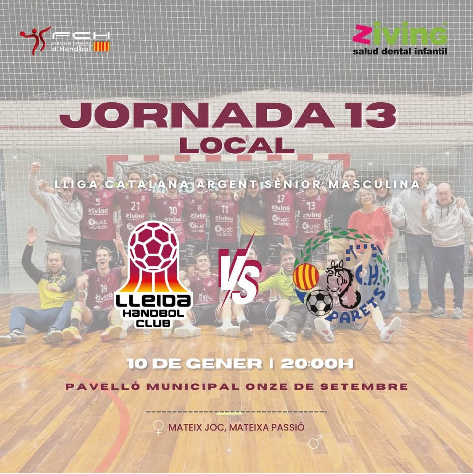 SÈNIOR MASCULÍ - LLIGA CATALANA ARGENT

📊 JORNADA 13
🆚 @handbolparets 
🗓️ 10 DE GENER
⌚ 20.00h
📍PAVELLÓ MUNICIPAL ONZE DE SETEMBRE