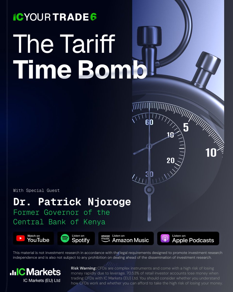 The Tariff Time Bomb 💣
Dr. Patrick Njoroge breaks it down in Episode 3 of IC Your Trade 6. Watch now: ▶️youtu.be/O8ztUK6-LJk

Risk Warning: CFDs involve high risk of loss. 70.53% of retail accounts lose money with IC Markets (EU) Ltd.
#ICYT6 #ICYOURTRADE #ICMarkets